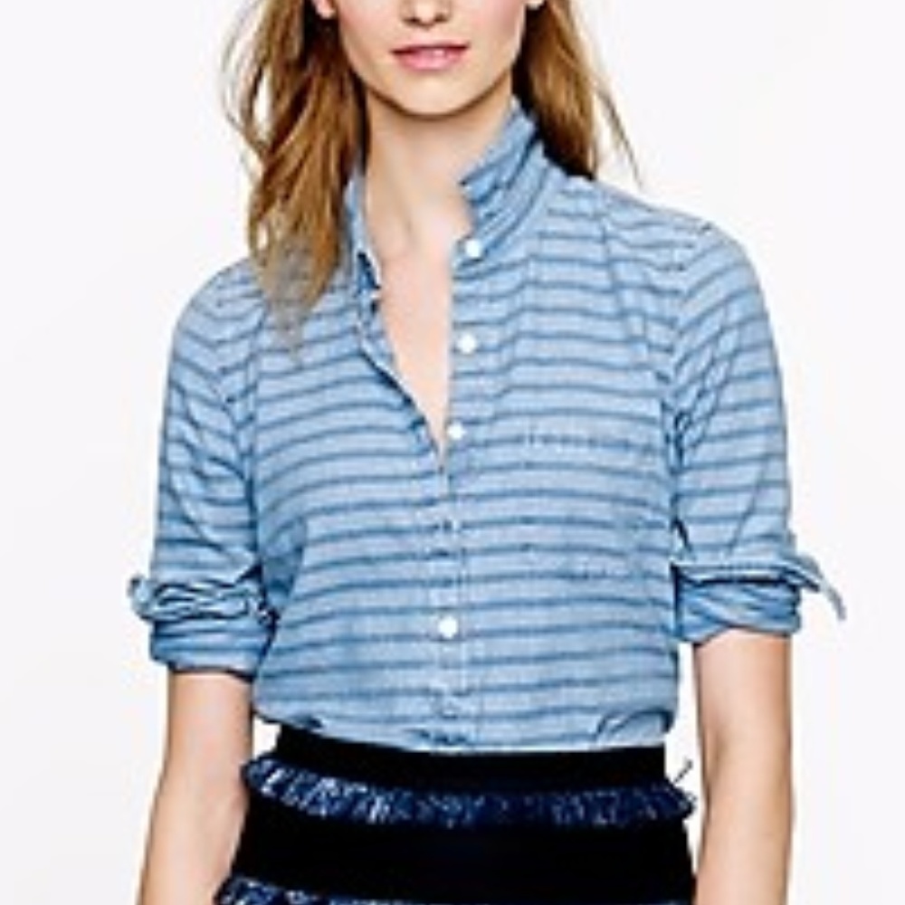 J. Crew Striped Chambray Popover Shirt